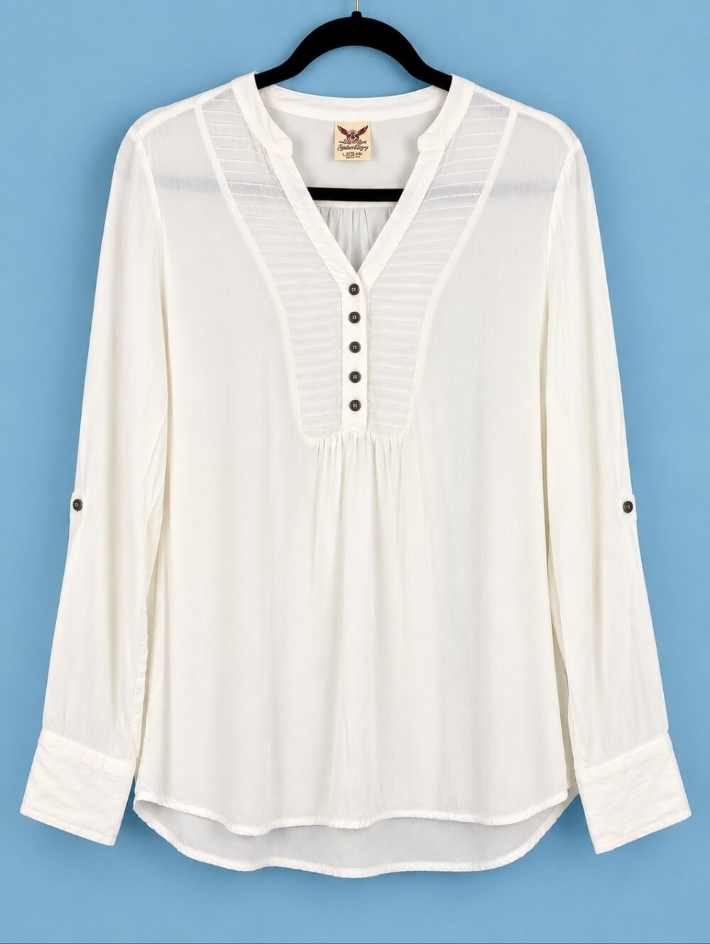 Faded Glory White Pleated Pintuck Button-tab Cuffed Long Sleeve Blouse Large - Picture 2 of 8